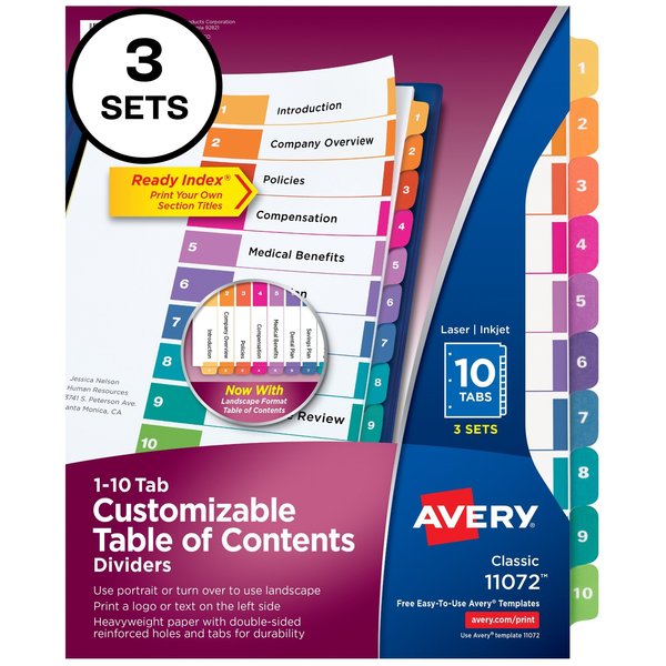 Ready Index 10 Tab Binder Dividers, PK3