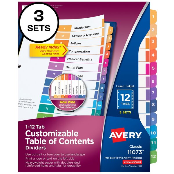 Ready Index 12 Tab Binder Dividers, PK3