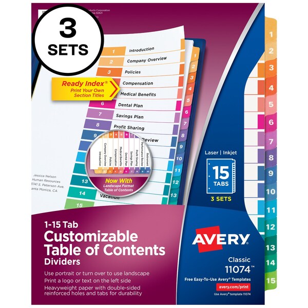 Ready Index 15 Tab Binder Dividers, PK3