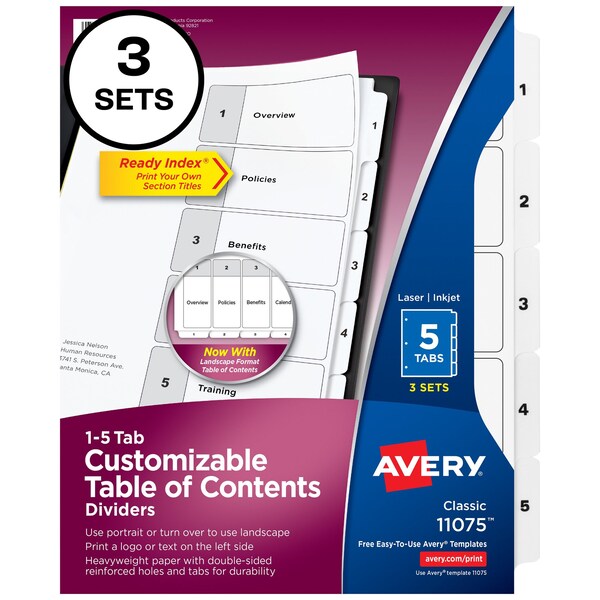 Ready Index 5 Tab Binder Dividers, PK3