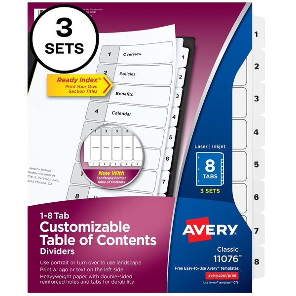 Ready Index 8 Tab Binder Dividers, PK3