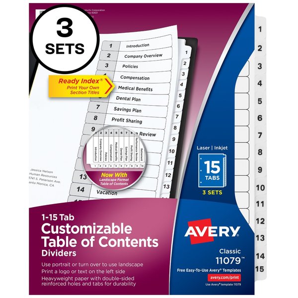 Ready Index 15 Tab Binder Dividers, PK3