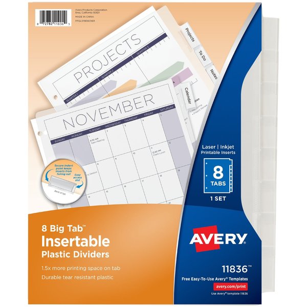 Durable Plastic 8-Tab Insertable Big Tab