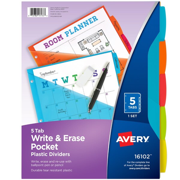 Durable Plastic 5-Tab Write and Erase