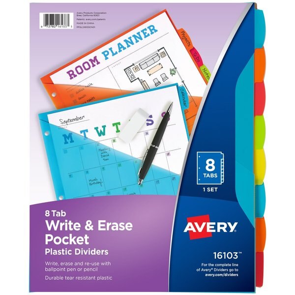 Durable Plastic 8-Tab Write and Erase
