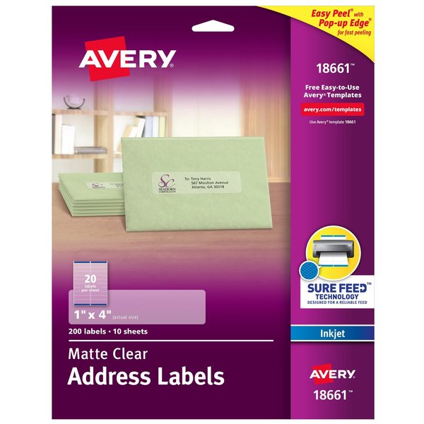 Matte Clear Address Labels, Sure, PK200