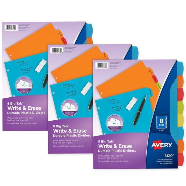 Big Tab Write and Erase Plastic, PK3