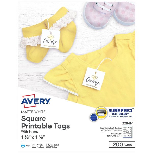 Printable Tags with Strings, 1-1/, PK200