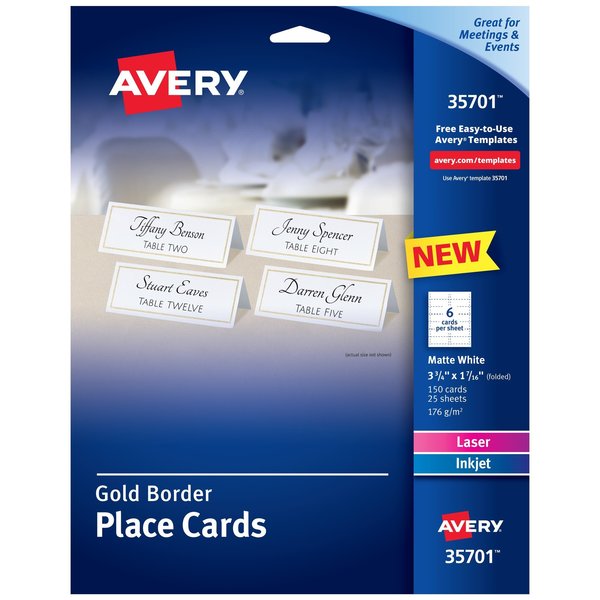 Place Cards with Gold Border, 1-7, PK150