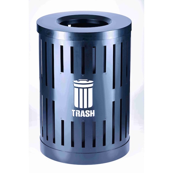 34 gal Trash Can, Black, Steel