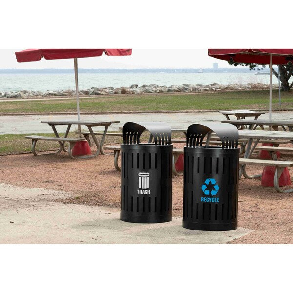 Recycling Container, Open Top Lid, Black, Black, Steel