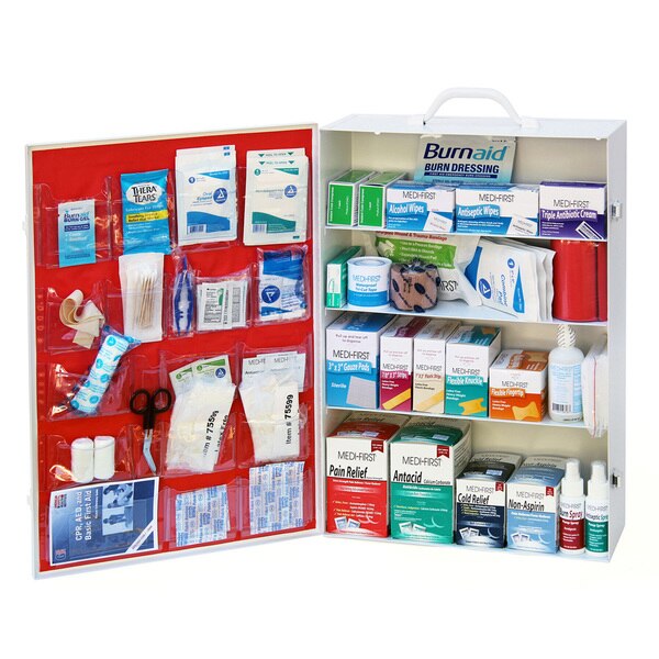 First Aid Cabinet, White; Steel, 4 shelf