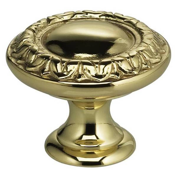 Ornate Cabinet Knob Bright Brass 1-3/16