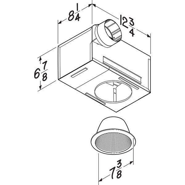 Ceiling Recessed Fan, 70 cfm cfm, 4 in Duct Dia., 120V AC, Yes