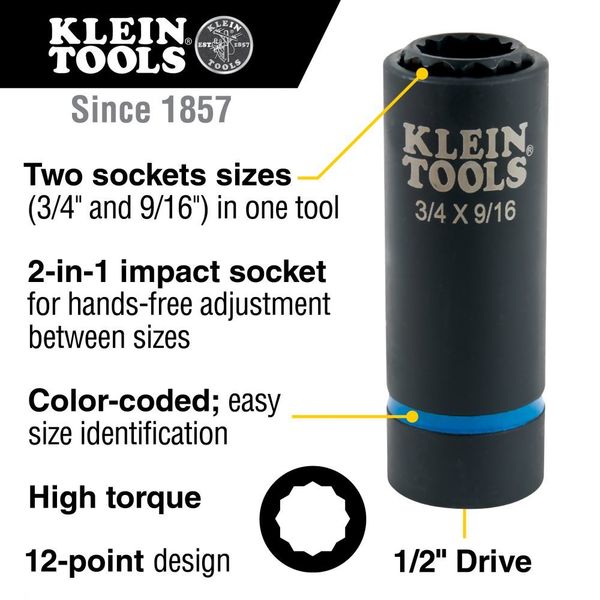 2-in-1 Impact Socket, 12-Point, 3/4 and 9/16-Inch