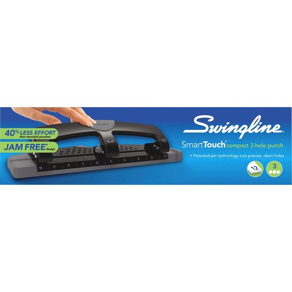 Three-Hole Paper Punch, 12 Sheets, Blk/Gry