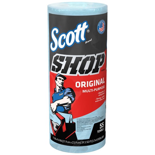 Scott Shop Towels Original, Multipurpose, Perforated Roll, Blue, 55 Towels/Roll, 11