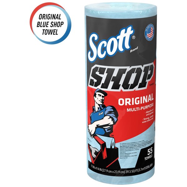 Scott Shop Towels Original, Multipurpose, Perforated Roll, Blue, 55 Towels/Roll, 11