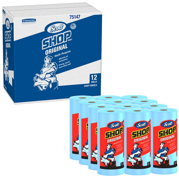 Shop Paper Towel Roll, 11 in x 10.4 in Sheet, 55 Sheets/Roll, Multi-Purpose, Blue, 12 Pack