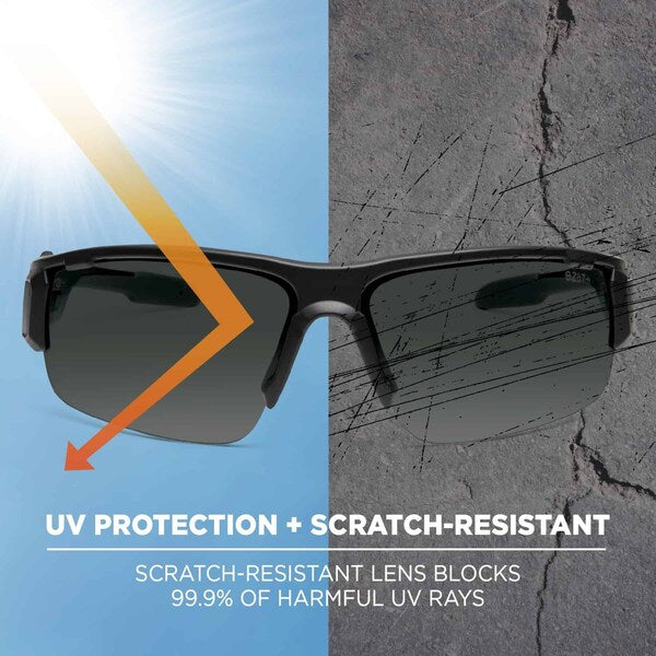 Safety Glasses, Traditional Smoke PC Decenter Lens, Anti-Fog, Scratch-Resistant