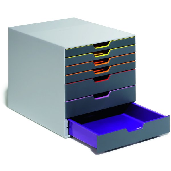 Desk Storage, 7 Drawer Box, Gray/Multi