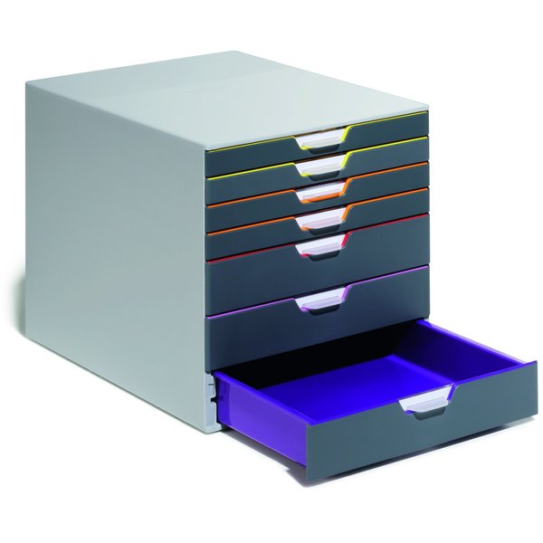 Desk Storage, 7 Drawer Box, Gray/Multi