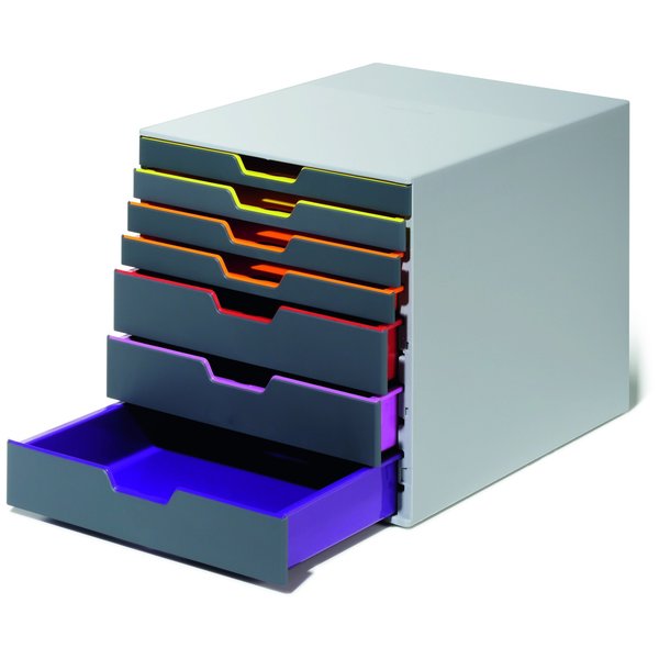 Desk Storage, 7 Drawer Box, Gray/Multi