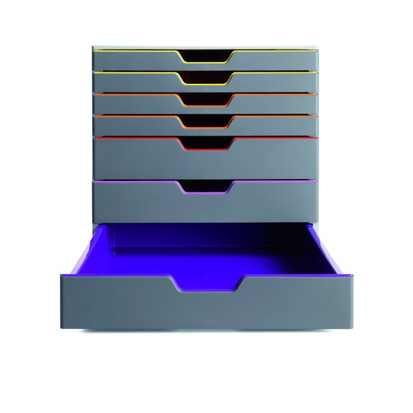 Desk Storage, 7 Drawer Box, Gray/Multi