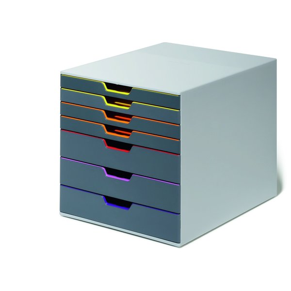 Desk Storage, 7 Drawer Box, Gray/Multi