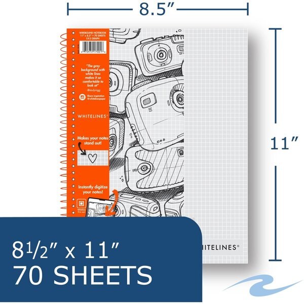 Case of Whitelines Spiral Wirebound Graph Ruled Notebooks, Gray Paper, 11