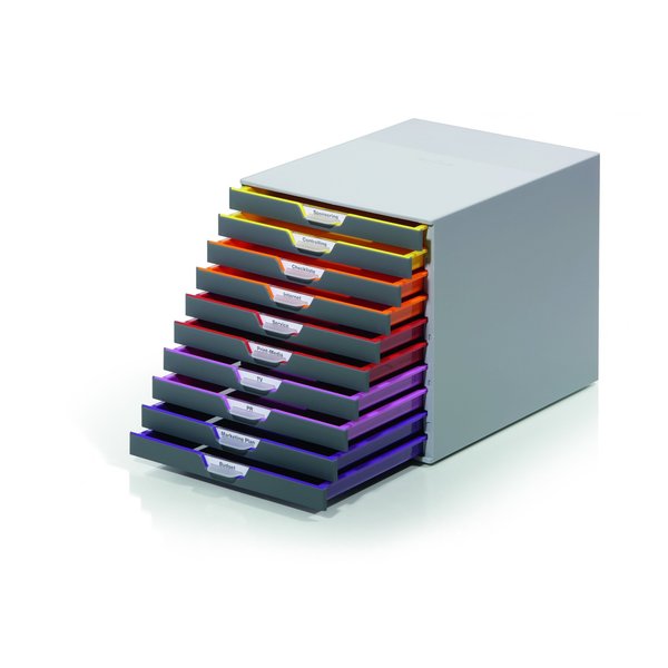 Desk Storage, 10 Drawer Box, Gray/Multi
