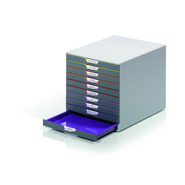 Desk Storage, 10 Drawer Box, Gray/Multi