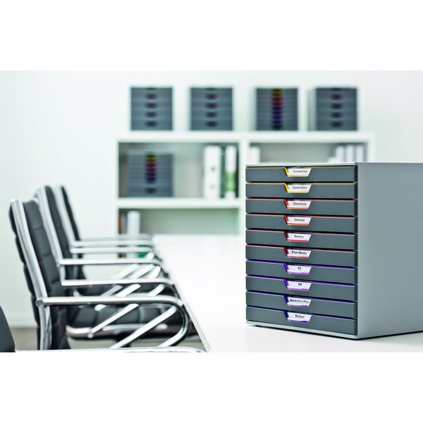 Desk Storage, 10 Drawer Box, Gray/Multi