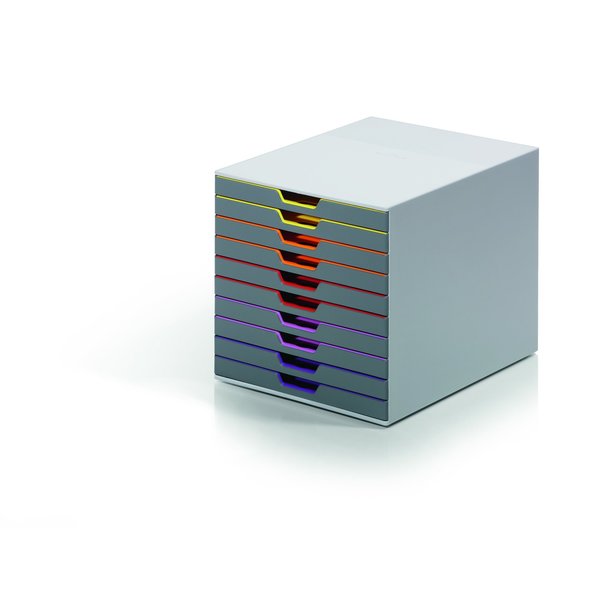 Desk Storage, 10 Drawer Box, Gray/Multi