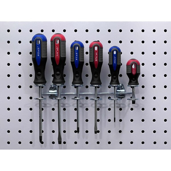 9 In. W Steel Multi-Ring Tool Holder for 1/8 In. and 1/4 In. Pegboard 2 Pack