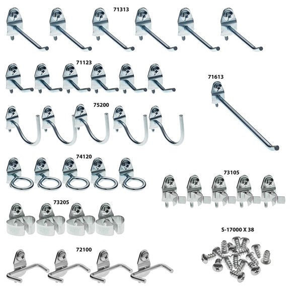 36 pc. Steel Pegboard Hook Assortment for 1/8 In. and 1/4 In. Pegboard