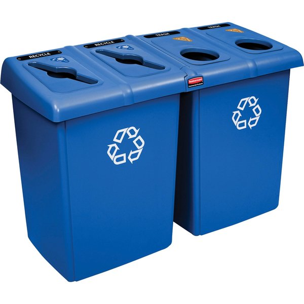 92 gal Rectangular Recycling Bin, Open Top, Bronze Vein/Satin Alum, Plastic, 4 Openings