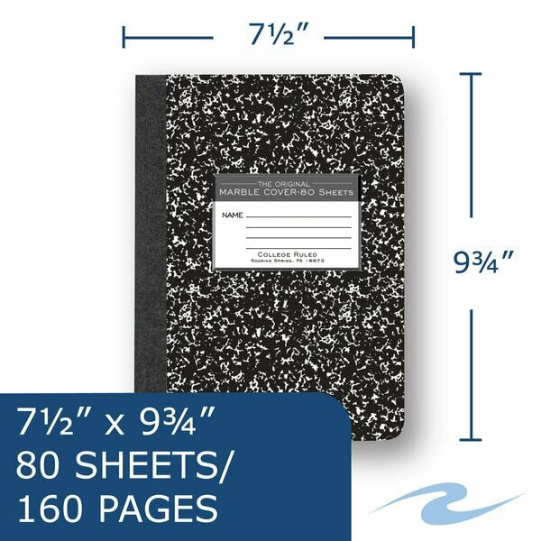 Case of Black Marble Comp Notebooks, College Ruled, 80 sht, 15# White Paper, 9.75