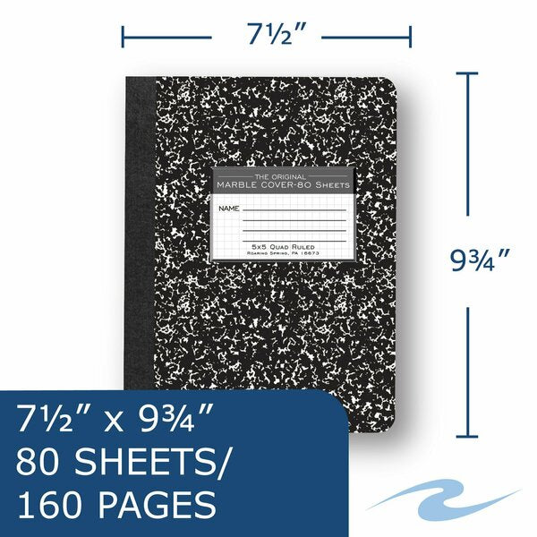 Case of Black Marble Comp Notebooks, 5x5 Graph Ruled, 80 sht, 15# Paper, 9.75