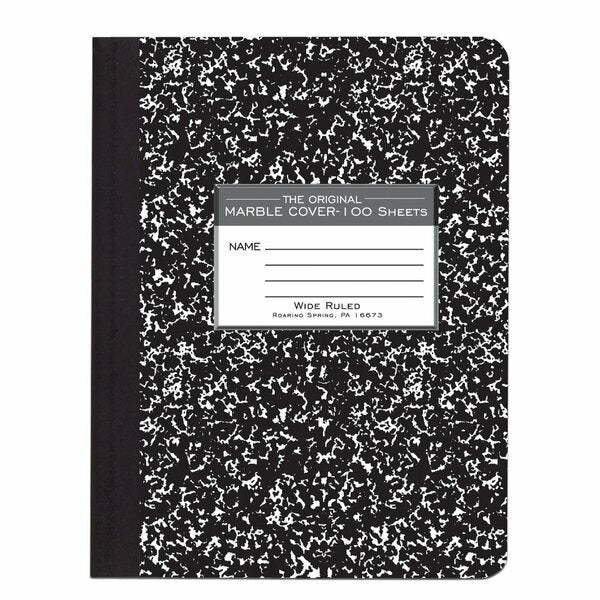 Case of Black Marble Comp Notebooks, Wide Ruled, 100 sht, 15# White Paper, 9.75