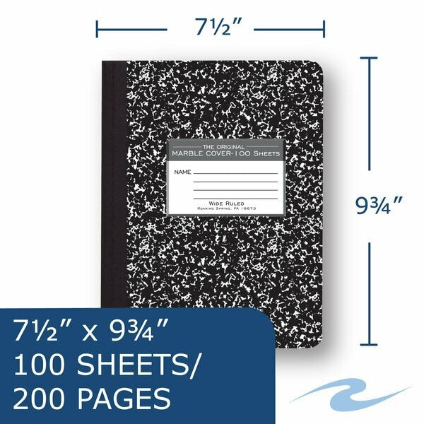 Case of Black Marble Comp Notebooks, Wide Ruled, 100 sht, 15# White Paper, 9.75