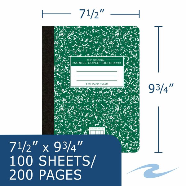 Case of Green Marble Comp Notebooks, 5x5 Graph Ruled, 100 sht, 15# Paper, 9.75