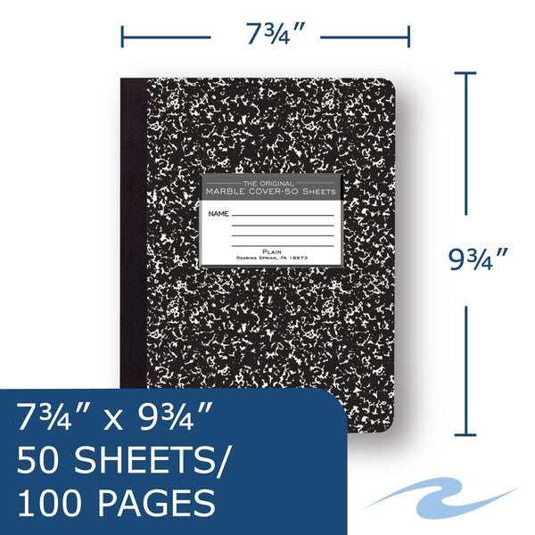 Case of Black Marble Comp Notebooks, Unruled Blank, 50 sht, 15# White Paper, 9.75