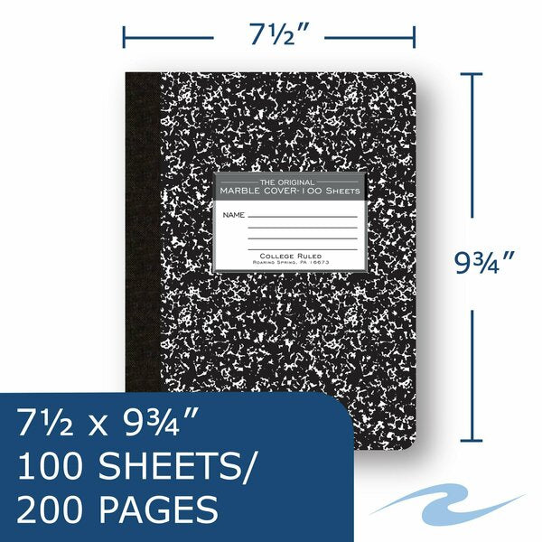 Case of Black Marble Comp Notebooks, College Ruled, 100 sht, 15# Paper, 9.75