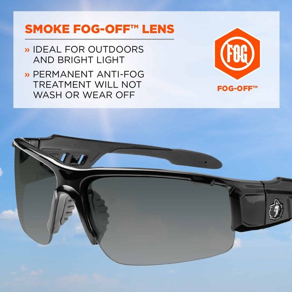 Safety Glasses, Wraparound Smoke Polycarbonate Lens, Anti-Fog, Scratch-Resistant