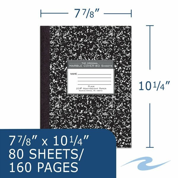 Case of Signature Black Marble Composition Notebooks, Unruled Blank, 80 sht, Oversized 10.25