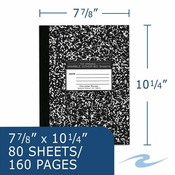 Case of Black Marble Comp Notebook, College Ruled, 80 sht, Oversized 10.25