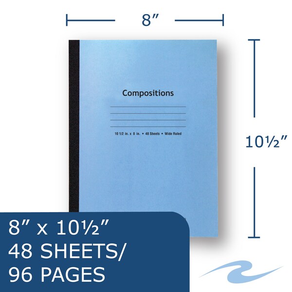 Case of Blue Composition Notebooks, Wide Ruled, 48 sht, 15# White Paper, 10.5