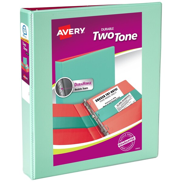 Two-Tone Durable View Binder, Mint/Coral
