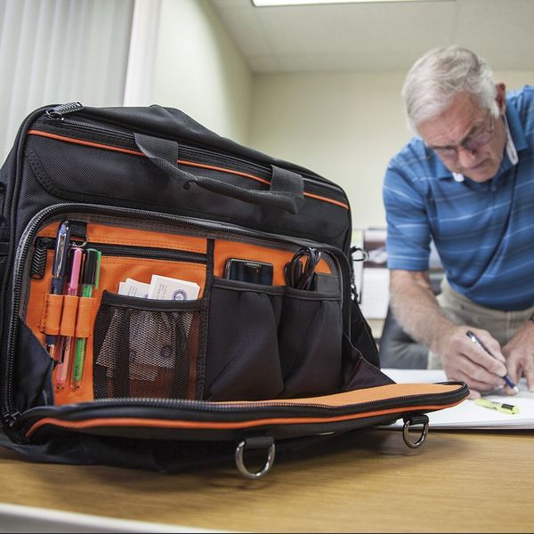 Tool Bag, Polyester, 22 Pockets, Black/Orange, 16